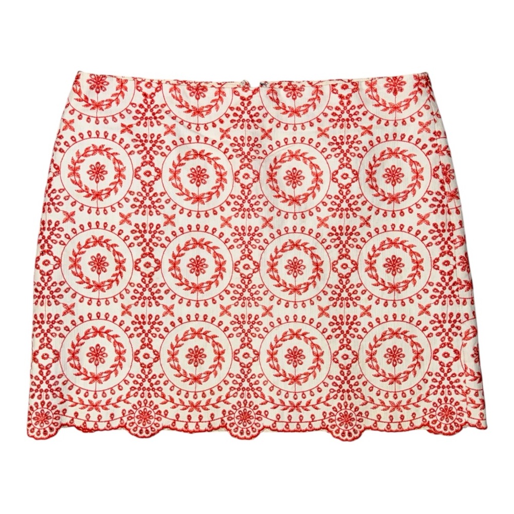 Loft Orange Red and White Embroidered Mini Skirt 14 XL